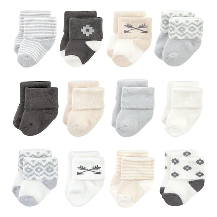 Hudson Baby Unisex Baby Cotton Rich Newborn and Terry Socks, Aztec, 6-12 Months, Aztec 12-pack, 6-12 Months