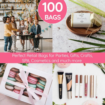 100 Pink Thank You Bags 1.5Mil Merchandise Bags 23cm x 30cm (9”x12”) and Pink Bags for Small Business Extra Thick Glossy Pink Retail Bags and Thank You Bags with Handles and Plastic Bags