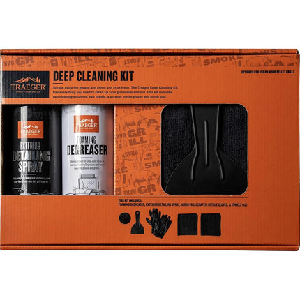 Traeger Grills Deep Cleaning Kit - Outdoor Cleaner Spray (474g), Foaming Degreaser (474g), Scraper & Grill Pad, Microfibre Towels, Nitrile Gloves - Tools