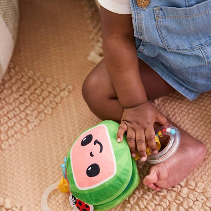 Skip Hop x CoComelon Baby Stroller Toy Peek-a-Boo Melon Multi-sensory Activity Toy with Baby Mirror, Crinkle and Squeak Sounds and Rattle Ring Attaches to Stroller