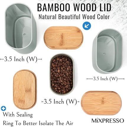 Mixpresso Gray Canisters Sets for the Kitchen – 3-Piece Airtight Plastic Sugar Container Set with Bamboo Lids in Three Different Sizes – Decorative Modern Storage Jars for Coffee, Tea & Countertops