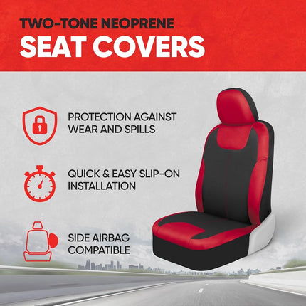 Motor Trend Red/Black Waterproof Seat Covers for Front Seats – Premium Neoprene Red Seat Covers, Car Seat Protectors with Removable Headrest, Interior Covers for Auto Truck Van SUV Seat Protection