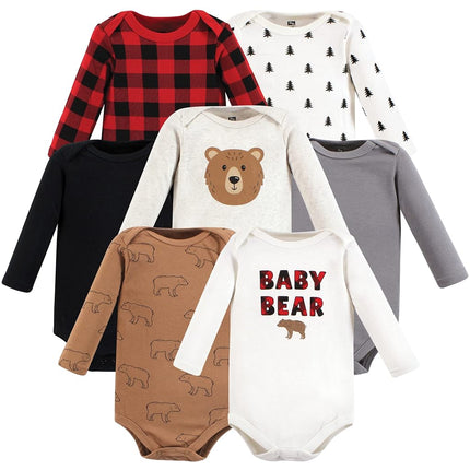 Hudson Baby Lot de 3 bodies en coton à manches longues pour bébé garçon, motif ourson brun, 6-9 mois