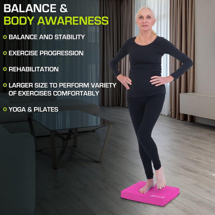 ProsourceFit Exercise Balance Pad � Large Cushioned Non-Slip Foam Mat & Knee Pad for Fitness, Stability Training, Physical Therapy, Yoga 15"x19", Pink