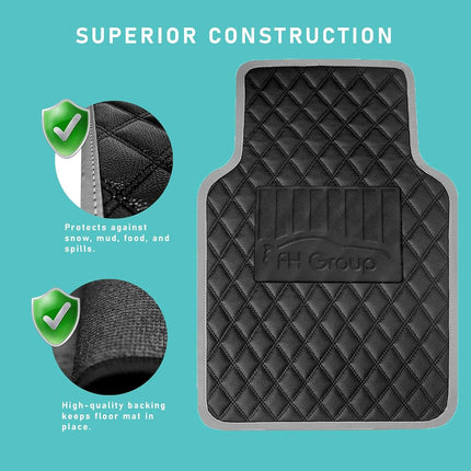 FH Group F12003BROWN Universal Fit Diamond Pattern Faux Leather Beige Automotive Floor Mats fits most Cars, SUVs, and Trucks