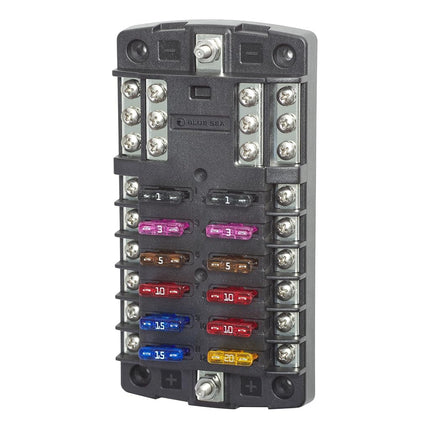 Blue Sea Systems 5031 ST Blade Fuse Block 12 Circuit with Ground, Black
