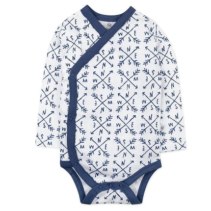HonestBaby Paquete de 3 bodys de manga larga con broches laterales estilo kimono de algodón orgánico para bebés, niños y niñas, unisex, color azul Compass, de 3 a 6 meses
