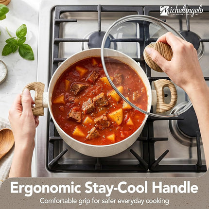 Michelangelo Nonstick Cooking Pot - 5.7 Litre Soup Pot with Lid for Family Meals, Non-Toxic Stockpot with Stay-Cool Handles, Induction Ready, Easy Cleanup, PFOA & PFOS Free