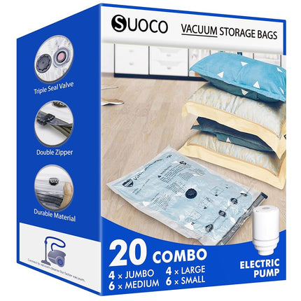 SUOCO 20 Combo Vacuum Storage Bags with Electric P