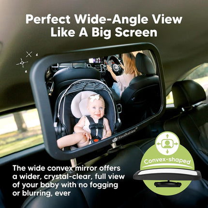 KeaBabies Baby Car Seat Mirror, Wide View, Shatterproof(Matte Black, Large)