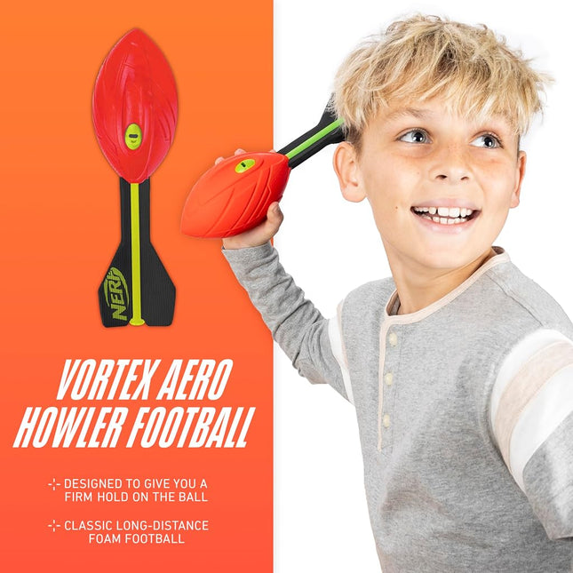 NERF Vortex Aero Howler Foam Ball – Classic Long-Distance Football - Flight-Optimizing Tail -- Hand Grip – Indoor and Outdoor Fun - Random color Red or Blue