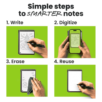 Rocketbook New Mini Reusable Smart Notepad, Pocket Size Notebook 3.5x5.5, Black - Dotted Pages, App-Connected, Erasable, Ideal for On-The-Go List Taking & Quick Notes Anywhere