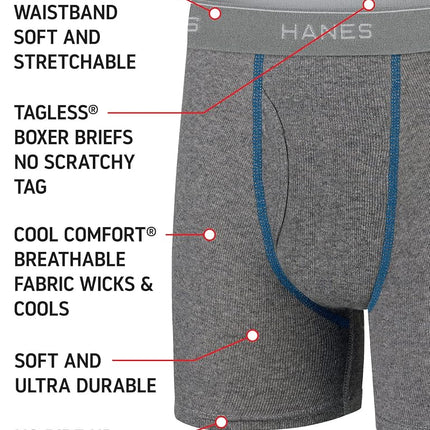 Hanes Boys and Toddler Underwear, Comfort Flex and ComfortSoft Boxer Briefs, Multiple Packs Available Pack of 10, Grey/Blue/Black/Red - 10 Pack, Large