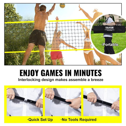 VEVOR Outdoor Portable Volleyball Net System, Adjustable Height Steel Poles, Professional Volleyball Set with PVC Volleyball, Pump, Carrying Bag, Heavy Duty Volleyball Net for Backyard, Beach, Lawn
