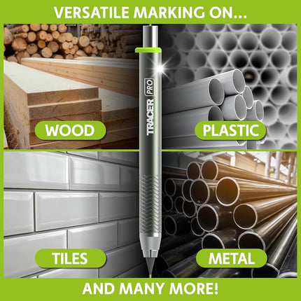 Tracer Pro Series Tough Metal Construction Pencil with 6 x Replacement Lead Pack and Site Holsters. All-in-one Aluminium Construction Marking Kit