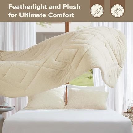Comfort Spaces King Comforter Set Reversible Feather-Soft Plush Comforters for King Size Bed All Season Lightweight Shearling Fleece Sherpa Comforter King Size Bed Set, King/Cal King, Ivory 3 Piece