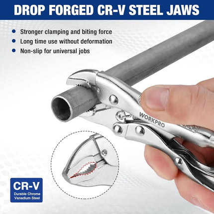 WORKPRO Locking Pliers, 4-inch Curved Jaw Vice Grips Pliers, Chromium-Vanadium Steel Locking Pliers with Wire Cutter, Locking Adjustable Vise Grips for Clamping Twisting Welding
