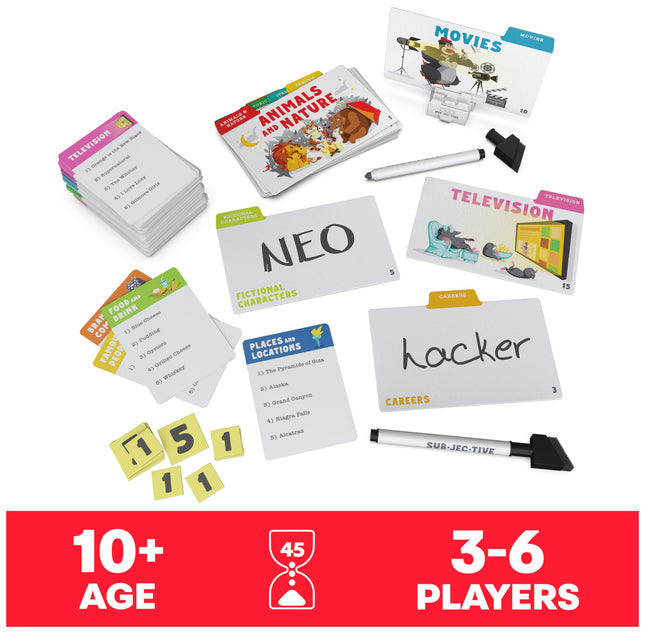 Spin Master Games Subjective - Un juego de preguntas de personalidad para una noche de juegos familiar divertida, para niños y adultos a partir de 10 años, juegos para campamento y de palabras