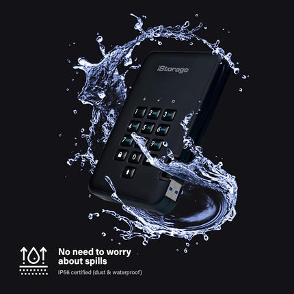 iStorage diskAshur2 HDD 3TB Black | Secure portable hard drive | Password protected | Dust & water resistant | Hardware Encryption
