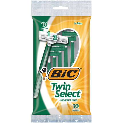 Bic Twin Select, Sensitive Skin, Disposable Shaver For Men, 10-Count Packages (Pack Of 3)