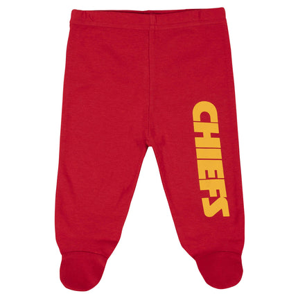 NFL Kansas City Chiefs 3 Pack Bodysuit Footed Pant and Cap Registry Gift Set, red/White Kansas City Chiefs, 6-9M