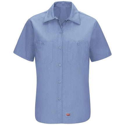 Red Kap Women's Short Sleeve Work Shirt with Mimix Button, Light Blue, 3X-Large