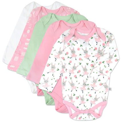 HonestBaby Baby Girls' 5-pack Long Sleeve Bodysuits One-piece 100% Organic Cotton for Infant Baby Girls', Unisex, Tutu Cute, 6-9 Months