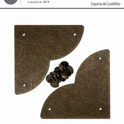Dritz Campaign Hardware Large Smooth Quatrefoil Corner, Antique Brass, 3-Pack