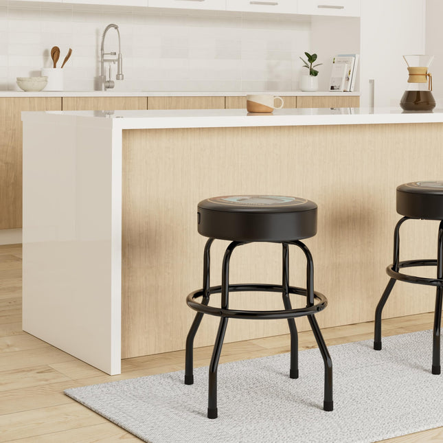 Tabouret de bar pivotant avec logo Fender Guitars & Amps et pochette pour médiators, excellents cadeaux pour papa, avec 1 an de garantie limitée, assemblage simple, noir/noir, 24"
