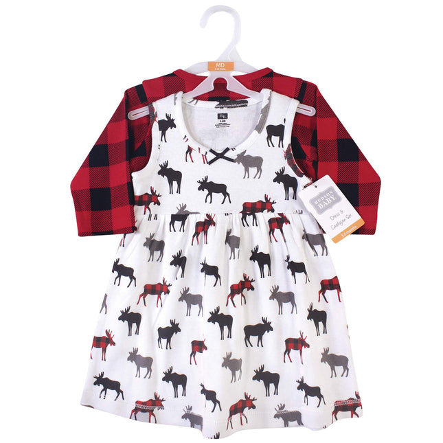 Hudson Baby Baby Girls' Cotton Dress and Cardigan Set, Red Moose Bear, 5T