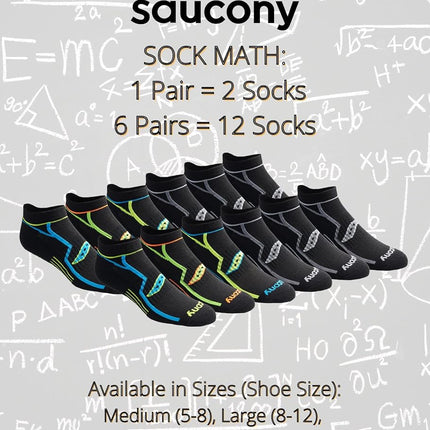 Saucony Men's Saucony Men's 6 Pair Performance Comfort Fit No-show Running Socks, Black (6 Pairs), L UK