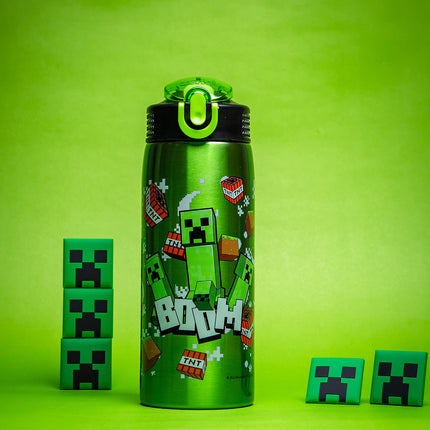 Botella de agua de Minecraft de Zak Designs para viajes y para casa, acero inoxidable con aislamiento al vacío de 530 ml con tapa de boquilla de seguridad, asa de transporte integrada, diseño a prueba de fugas (Creeper)