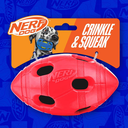Nerf Dog Medium to Large TPR Red Crunch & Squeak Bash Football Dog Toy, Red
