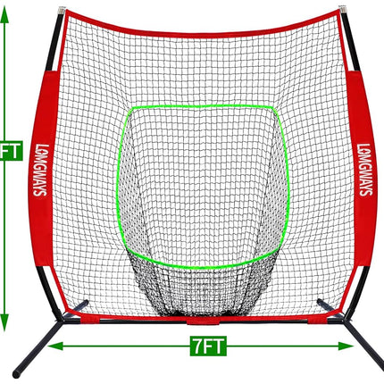 7'x7' Baseball Practice Net with Steel Frame for Batting, Hitting and Pitching, Portable Softball Net for Batting with Carrying Bag