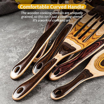 Gudamaye 7-Piece Brown Wooden Cooking Spoon Set – Eco-Friendly, Non-Stick, Heat Resistant