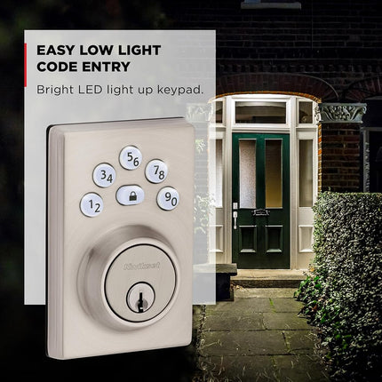Kwikset Powerbolt 240 5-Button Keypad Satin Nickel Contemporary Electronic Deadbolt Door Lock, Featuring Convenient Keyless Entry, Customizable User Codes and Auto Locking