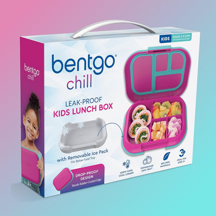 Bentgo® Kids Chill Lunch Box - Bento-Style Lunch Solution with 4 Compartments and Removable Ice Pack for Meals and Snacks On-The-Go - Leak-Proof, Dishwasher Safe, Patented Design (Fuchsia/Teal)