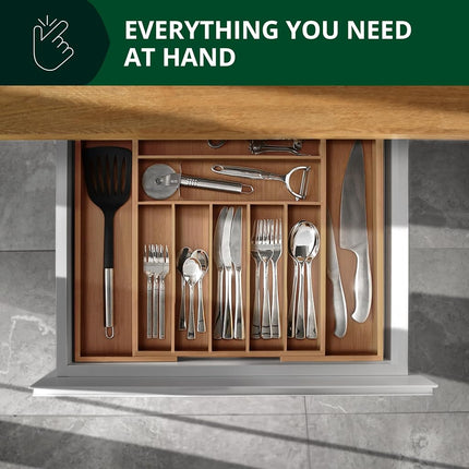 ROYAL CRAFT WOOD Range Couverts Bambou de Luxe - Organisateur de Tiroir de Cuisine - Porte-Ustensiles et Plateau à Couverts avec Séparateurs Rainurés pour Couverts de Table et Ustensiles de Cuisine (9 Compartiments, Bambou Marron)
