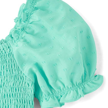 The Children's Place Girls' Short Sleeve Smocked Summer Dresses, Mint Tea, X-Large
