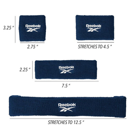 Juego de 3 piezas de sudaderas atléticas unisex - Diadema de entrenamiento de 2,25 pulgadas y muñequeras de 3,25 pulgadas con tecnología Stay Dry, tela de rizo que absorbe la humedad | Accesorios de fitness de calidad para una comodidad activa - Reebok