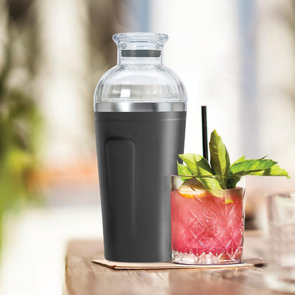 OGGI Groove Insulated Cocktail Shaker-17oz Double Wall Vacuum Insulated Stainless Steel Shaker, Tritan Lid has Built in Strainer, Ideal Cocktail Mixer, Martini Shaker, Margarita Shaker, Black