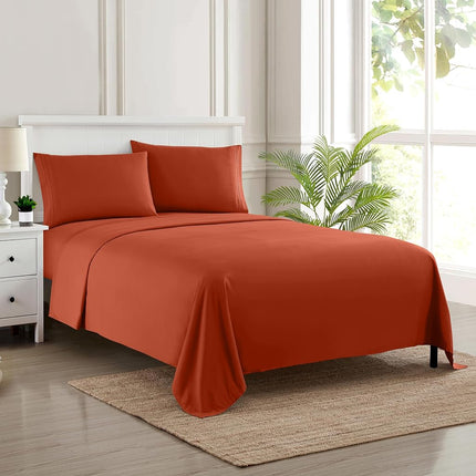 Parures de draps taille complète – Draps luxueux et respirants avec élastique intégral et sangles d'angle sécurisées intégrées – Collection suprême 1800, parure de lit extra douce à poches profondes, parure de draps, taille complète, rouille
