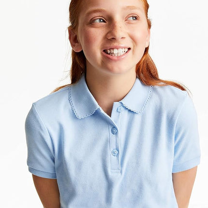 French Toast girlsShort Sleeve Picot Collar Polo Shirt (Standard & Plus) Short Sleeves Polo Shirt - Blue - 12