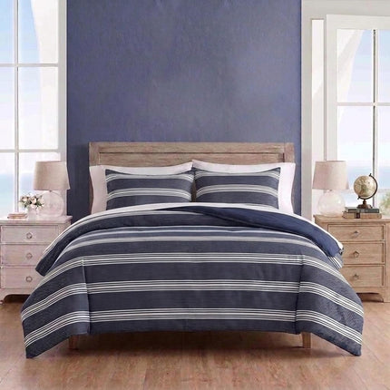 Nautica | 100% Cotton Cozy & Soft, Durable & Breathable Striped Comforter & Matching Sham(s), Navy, Twin
