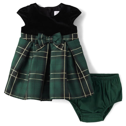 The Children's Place Baby-Girls and Newborn Holiday Dress, Green Plaid, 12-18 Months