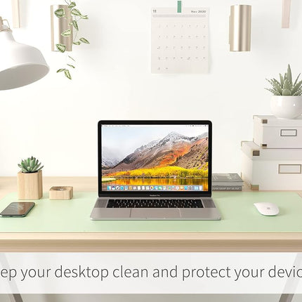 RENMTURE Dual-Sided Desk Pad, Natural Cork & PU Leather Large Mouse mats for Office and Home Work, Desk Protector Non-Slip, Waterproof, Easy Clean (Light Green, 36"x17")