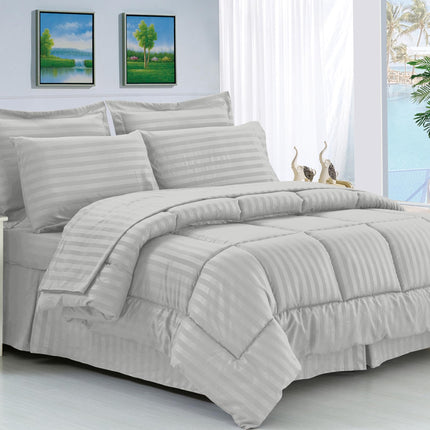 Elegant Comfort Silky Soft 8-Piece Dobby Stripe Be