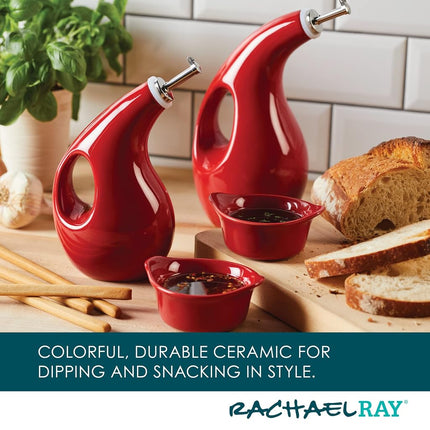 Rachael Ray Serveware Ceramics EVOO and Ramekin Dipper Set, 4 Piece, Red