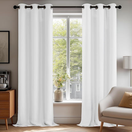Deconovo Blackout Room Darkening Thermal Insulated Curtains, Energy Efficient & Noise Reducing Grommet Window Drapes for Bedroom, Living Room, Nuresrey, Kids Room, 42x90 Inch, 2 Panels, White