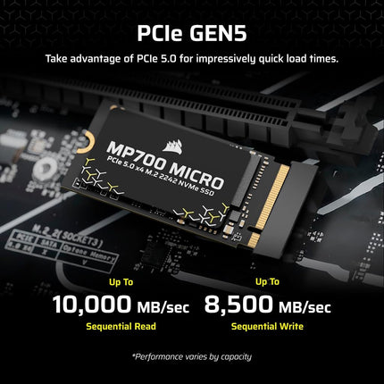 Corsair MP700 MICRO 4TB PCIe 5.0 NVMe M.2 2242 SSD – Up to 9,400 MB/s Read, 8,100 MB/s Write – Gen5 Speed for Laptops & Mini PCs – Black